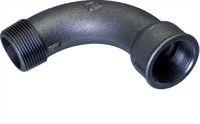 Sort Lang Bøjning. 90° 1 1/4" BSP. M/N. ( Skaffevare.)